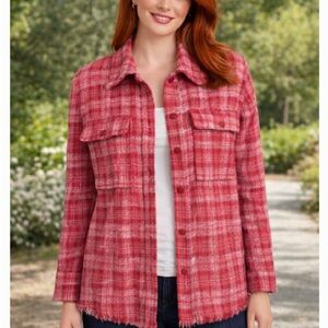 NWT Zara Women's Red Plaid tweed Shacket size medium